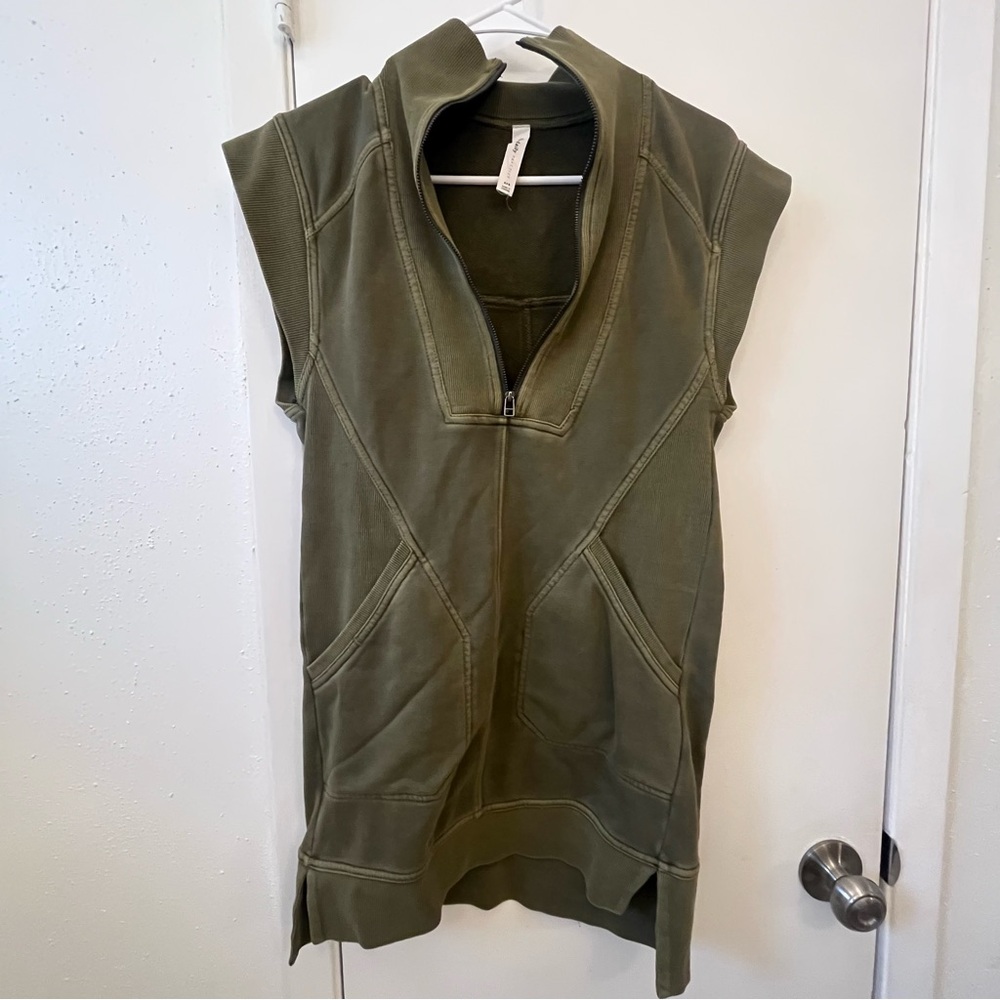 ANTHROPOLOGIE x DAILY PRACTICE Meru Zip Front Mini Sweatshirt Dress Olive XXS